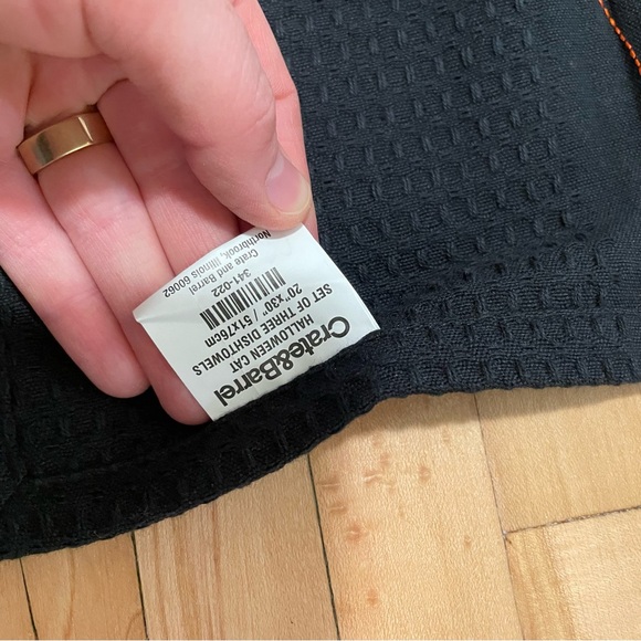 Crate & Barrel Halloween Black Cat Orange Embroidered Dish Towel - Picture 5 of 8